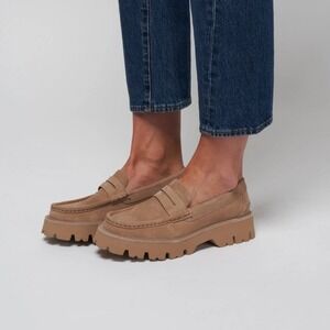 Pedro Garcia Sebas Loafer Women 8 Taupe Suede Chunky Lug Sole Platform